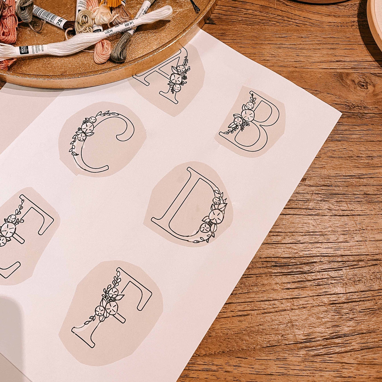 Ausgedruckte Monogramm-Ideen mit Blumenmotiven – Inspiration für DIY Stickerei, florales Monogramm Workshop