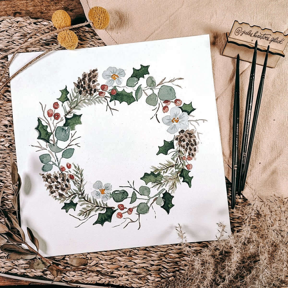 Blumenkranz in Aquarell gemalt auf Papier – aquarell workshop, florale aquarellbilder.