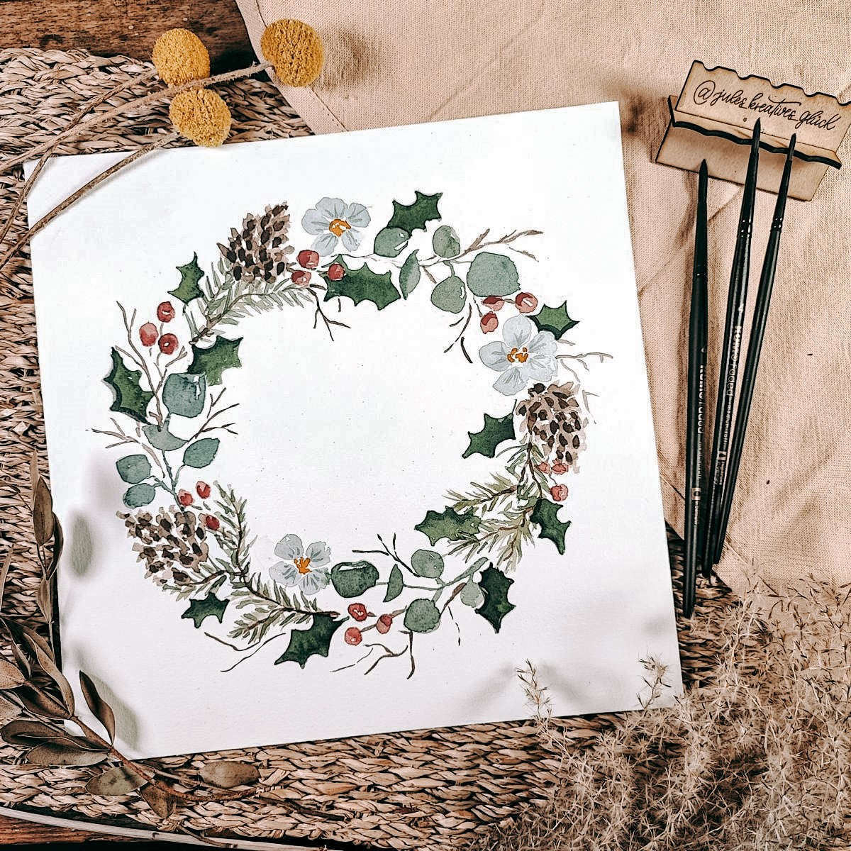 Karte mit Stiften auf Tisch – Aquarell malen, Watercolour, DIY Karten, auch für Firmenevents.