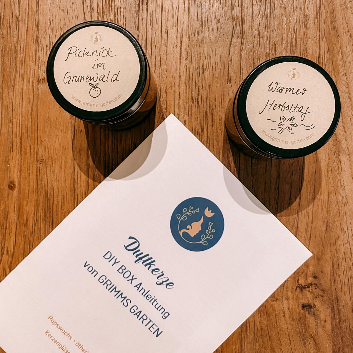 Fertige Duftkerzen mit Etiketten und Anleitung – natürliche Aromen mit ätherischen Ölen.