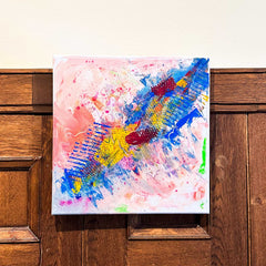 Abstrakt bemalte Leinwand an der Wand beim kreativen Acryl Workshop von GRIMMS GARTEN Berlin